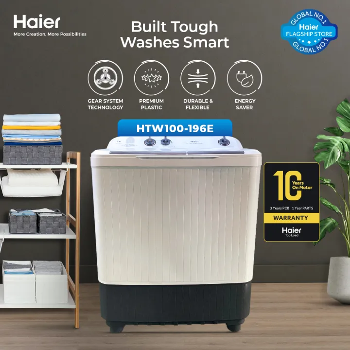 Haier-HTW100-196E HAIER WASHING MACHINE 10KG HWM100-196E WHITE SEMI AUTOMATIC - Image 1